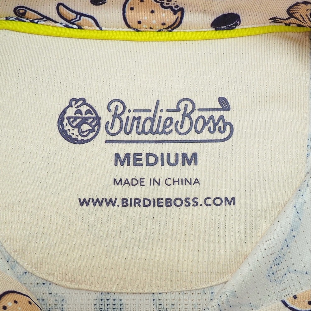 Birdie Boss Happy Gilmore Golf Polo Shirt Mens Medium Beige AOP The Waterbury - Picture 4 of 4